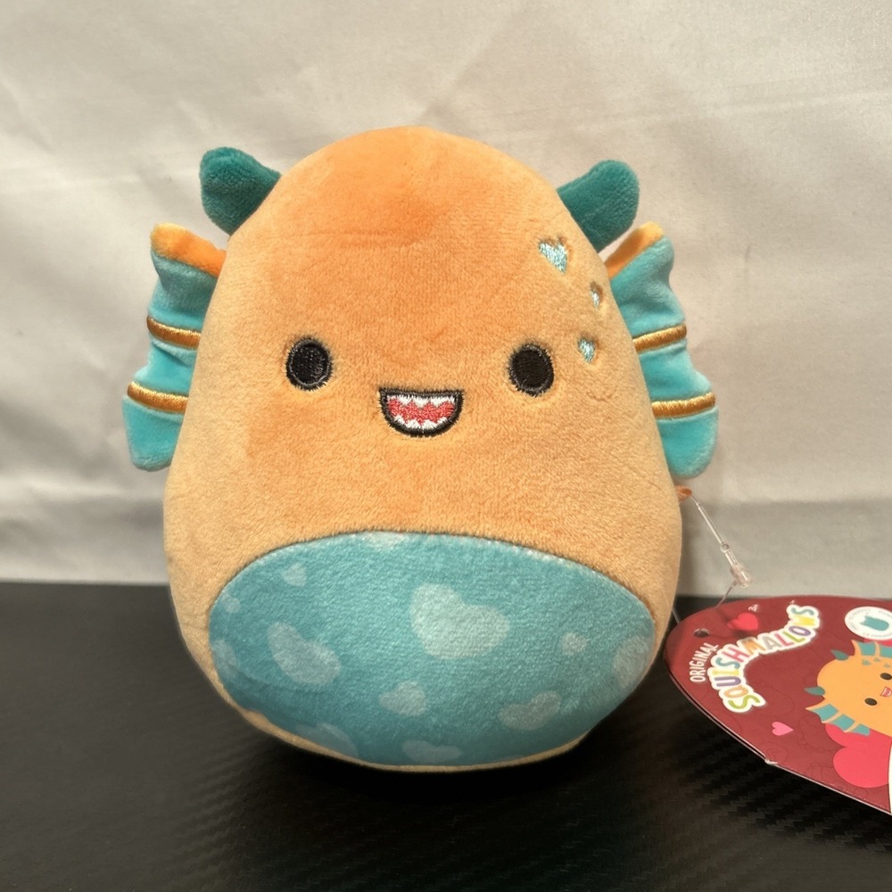 NEW Squishmallows 5" Inch Antjuan the Orange Swamp Monster With Teal Hearts